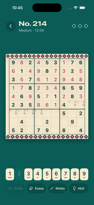 A Sudoku puzzle in progress on the cloth board